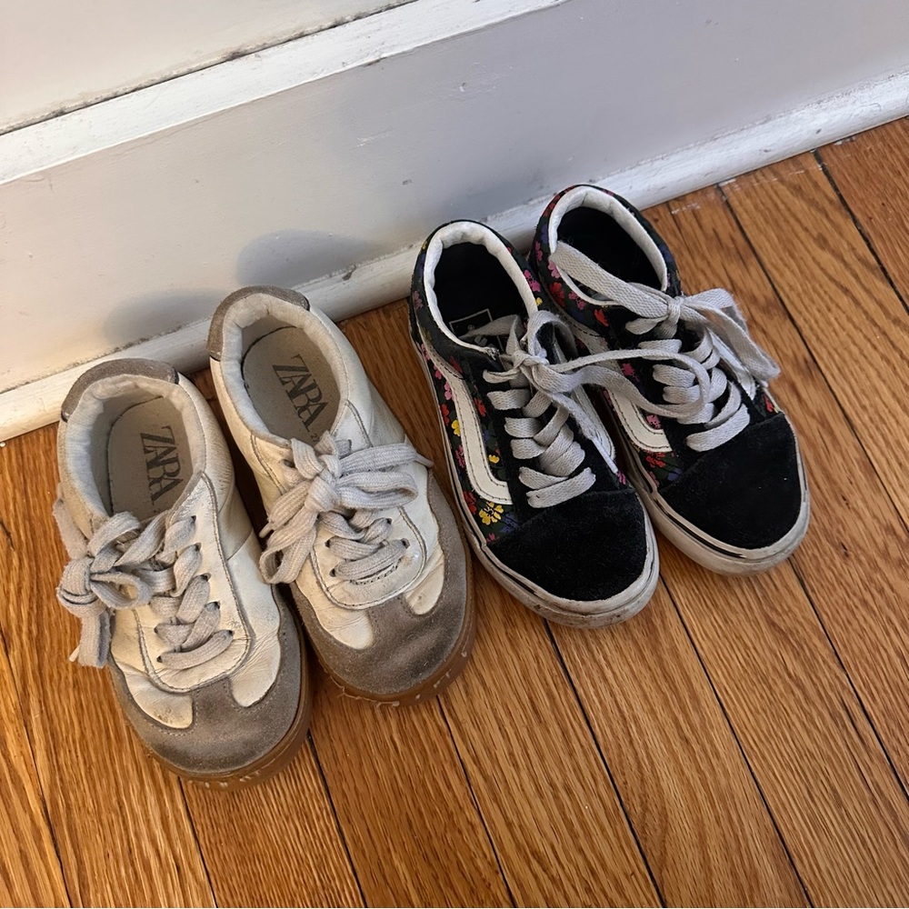 Two Pairs of Kid Sneakers! Zara Beige Sneakers & Floral Vans